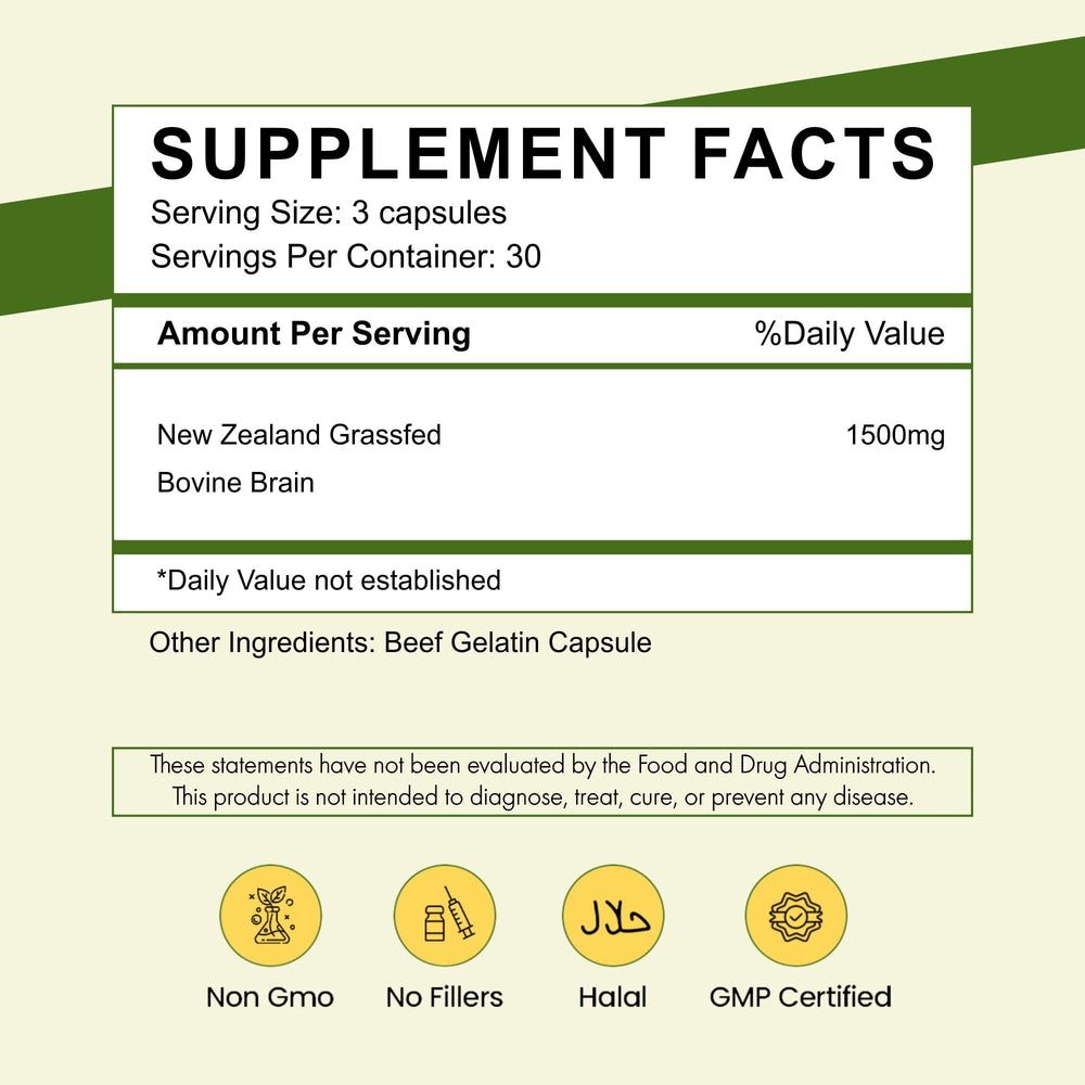 Primal Being beef brain capsules close-up highlights NZ-sourced ingredients and a clean label.