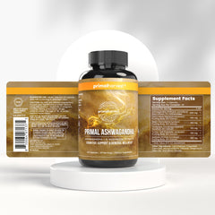 Primal Harvest Ashwagandha mushroom bottle on white background