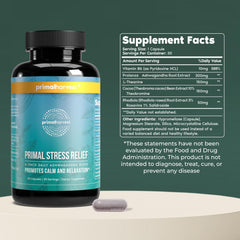 Primal Harvest Ashwagandha root capsule close-up supports stress management.