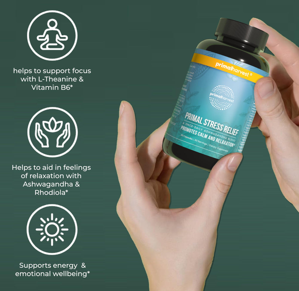 Primal Harvest gluten-free dairy-free label on bottle shows clean ingredients.