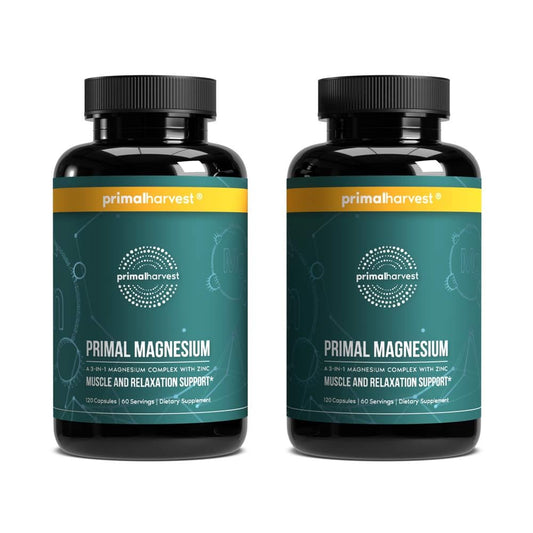 Primal Harvest Magnesium Complex 310mg bottle promotes daily wellness.
