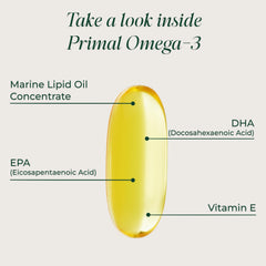 Primal Harvest Omega-3 label closeup highlighting high EPA and DHA content