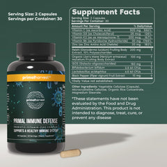 Primal Harvest Primal Immune Defense bottle label shows vitamins and minerals