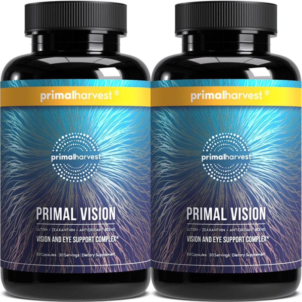 Primal Harvest Primal Vision capsules closeup for daily eye health support.