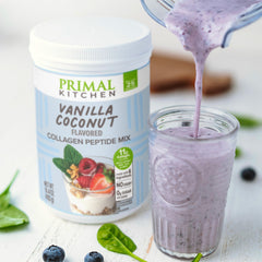 Primal Kitchen Collagen Fuel Vanilla Coconut being blended in a blender