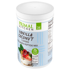 Primal Kitchen Collagen Fuel Vanilla Coconut bowl with yogurt and berries