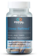 Primal Labs SleepRefined bottle with slow-release melatonin for smoother sleep.