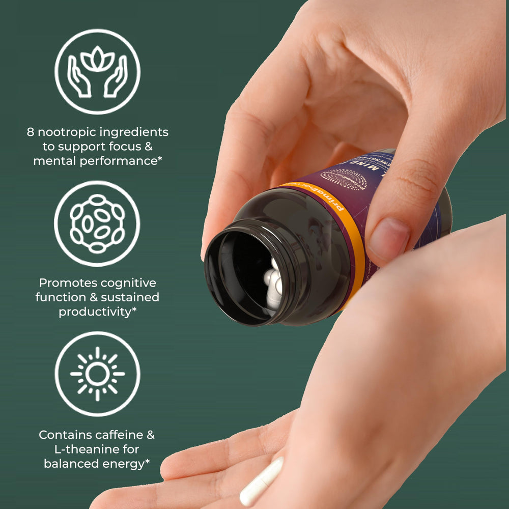 Primal Mind Fuel ingredients list highlighting nootropics and vitamins.