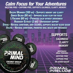 Primal Prelude Bacopa Monnieri pouch supporting steady mental clarity during tasks
