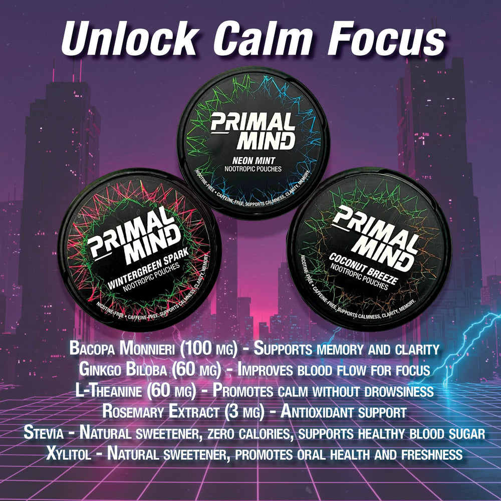 Primal Prelude Ginkgo Biloba pouch highlighting clear thinking during study