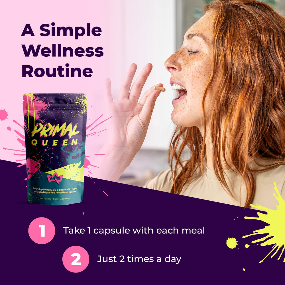 Primal Queen visuals emphasize women's health focus and lifestyle balance.