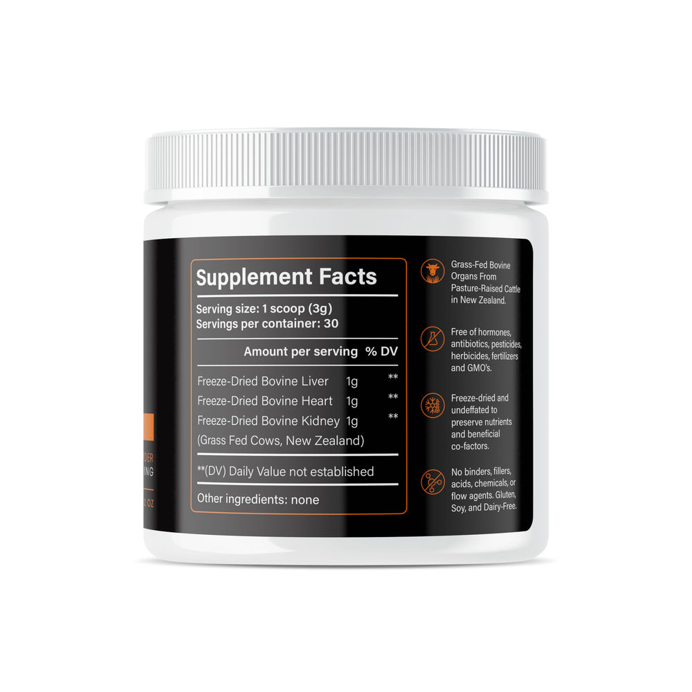 PRIMALRX Bovine Organ Powder heart section highlights nutrient-dense support.