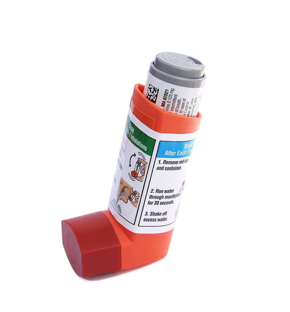 Primatene Mist with 160 metered sprays, easy to keep on hand for intermittent symptoms.
