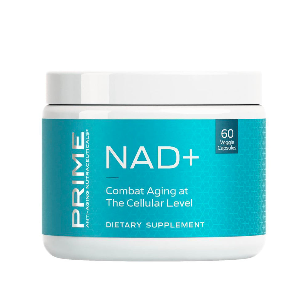 PRIME NAD+ bottle featuring NR and Pterostilbene for daily energy support.