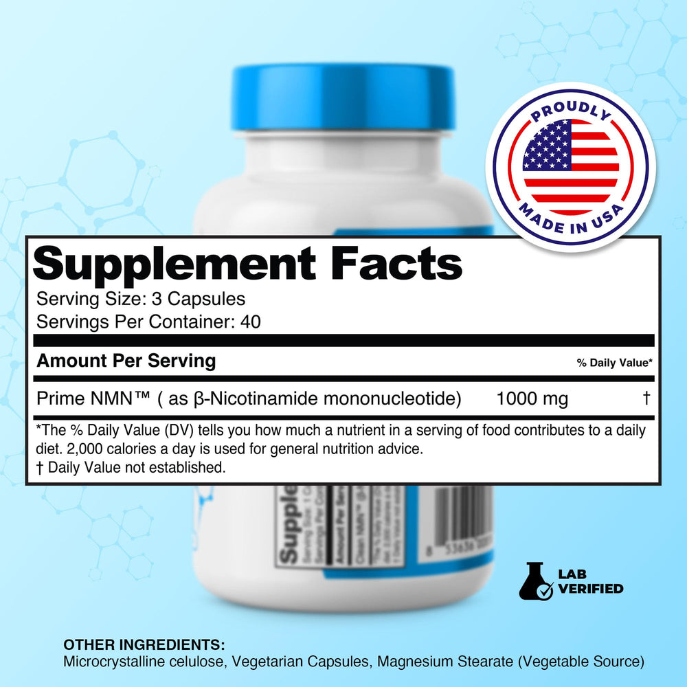 Close-up of Prime Powders NMN bottle showing capsule form for easy ingestion