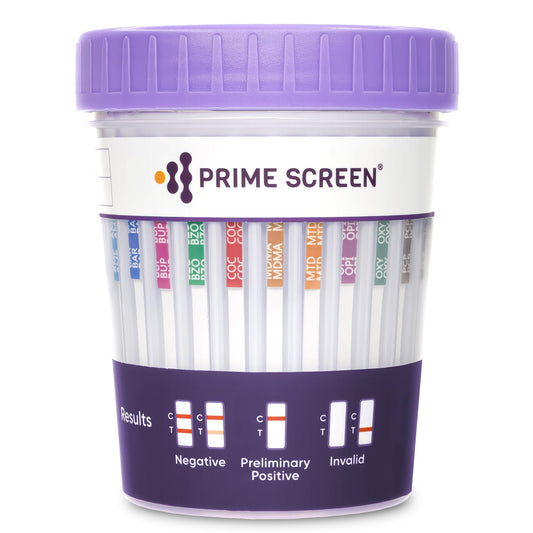 Prime Screen Multi-Drug Test Cup kit shows 12-panel screening.