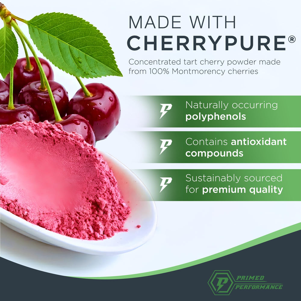 Close-up of CherryPURE powder highlighting Montmorency cherry skins.