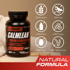 PrimeGENIX CalmLean label close-up emphasizing thermogenic blend.