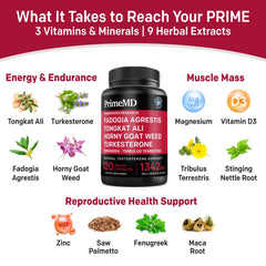 PrimeMD capsules close-up next to bottle demonstrating convenient daily dosage.