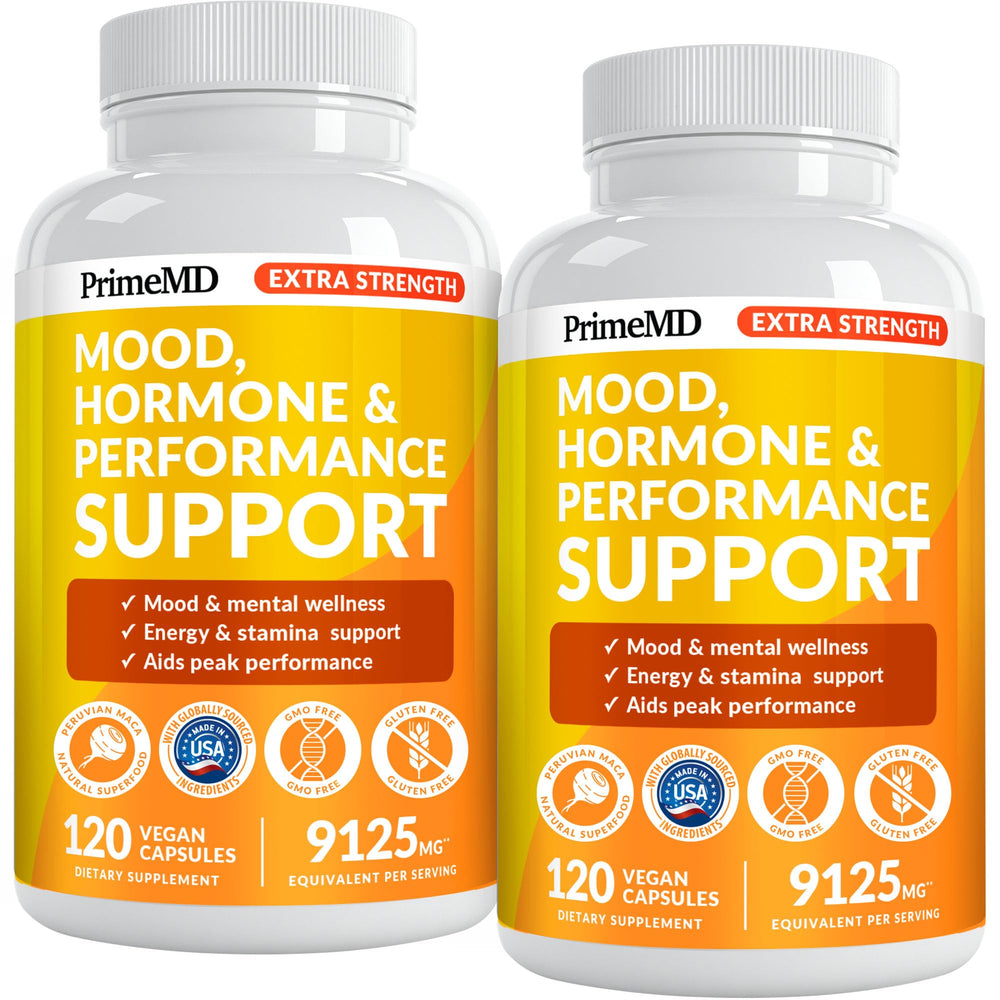 PrimeMD 19-in-1 maca capsules bottle front showing energy balance potential