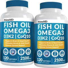 PrimeMD 5-in-1 fish oil bottle front shows lemon flavor for daily wellness