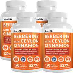 PrimeMD Berberine bottle close-up highlighting the 21-in-1 formula for energy support