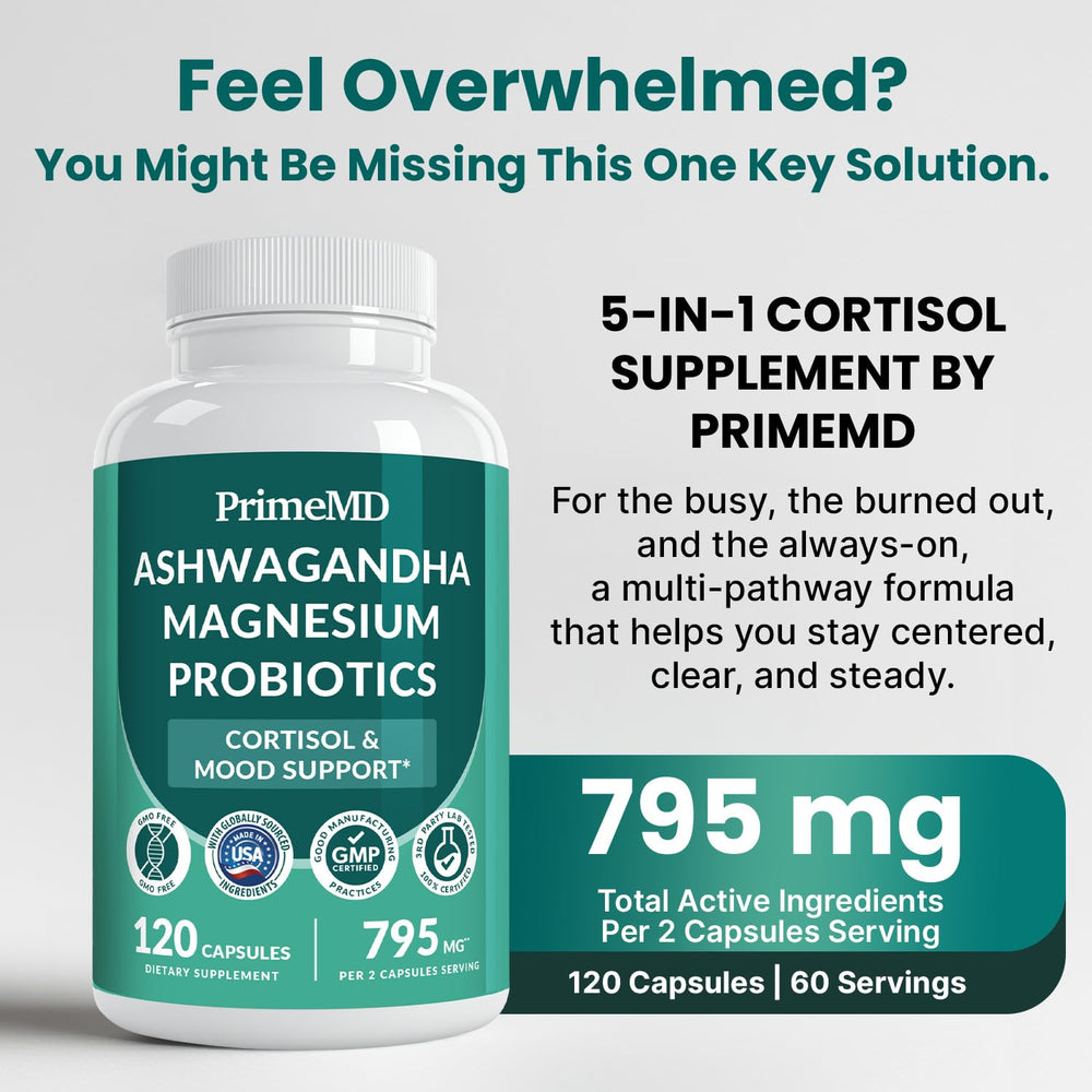 PrimeMD cortisol capsules with magnesium and shilajit for steady energy.