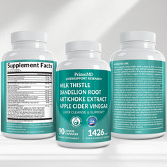 PrimeMD liver support label showing 32-in-1 formula and ingredients.