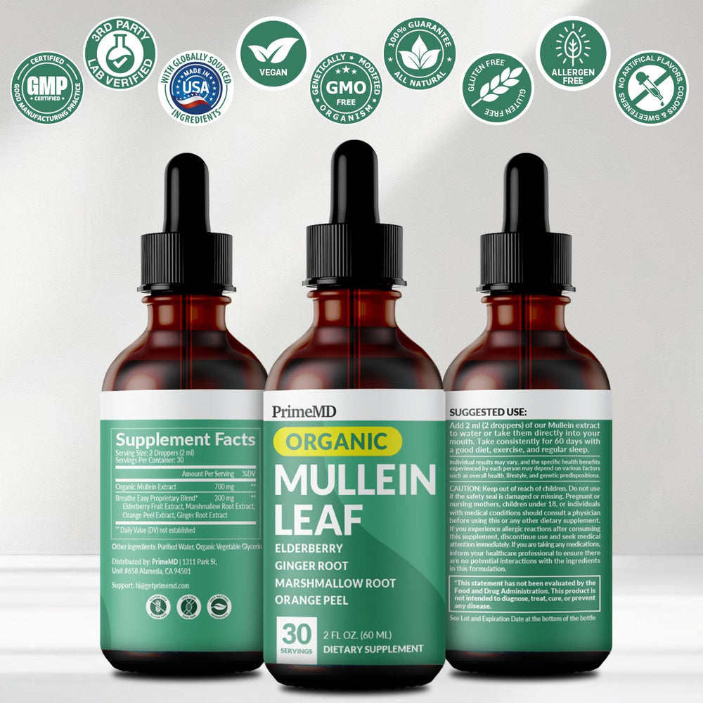 PrimeMD Mullein Drops dropper in use for precise 2 ml servings.