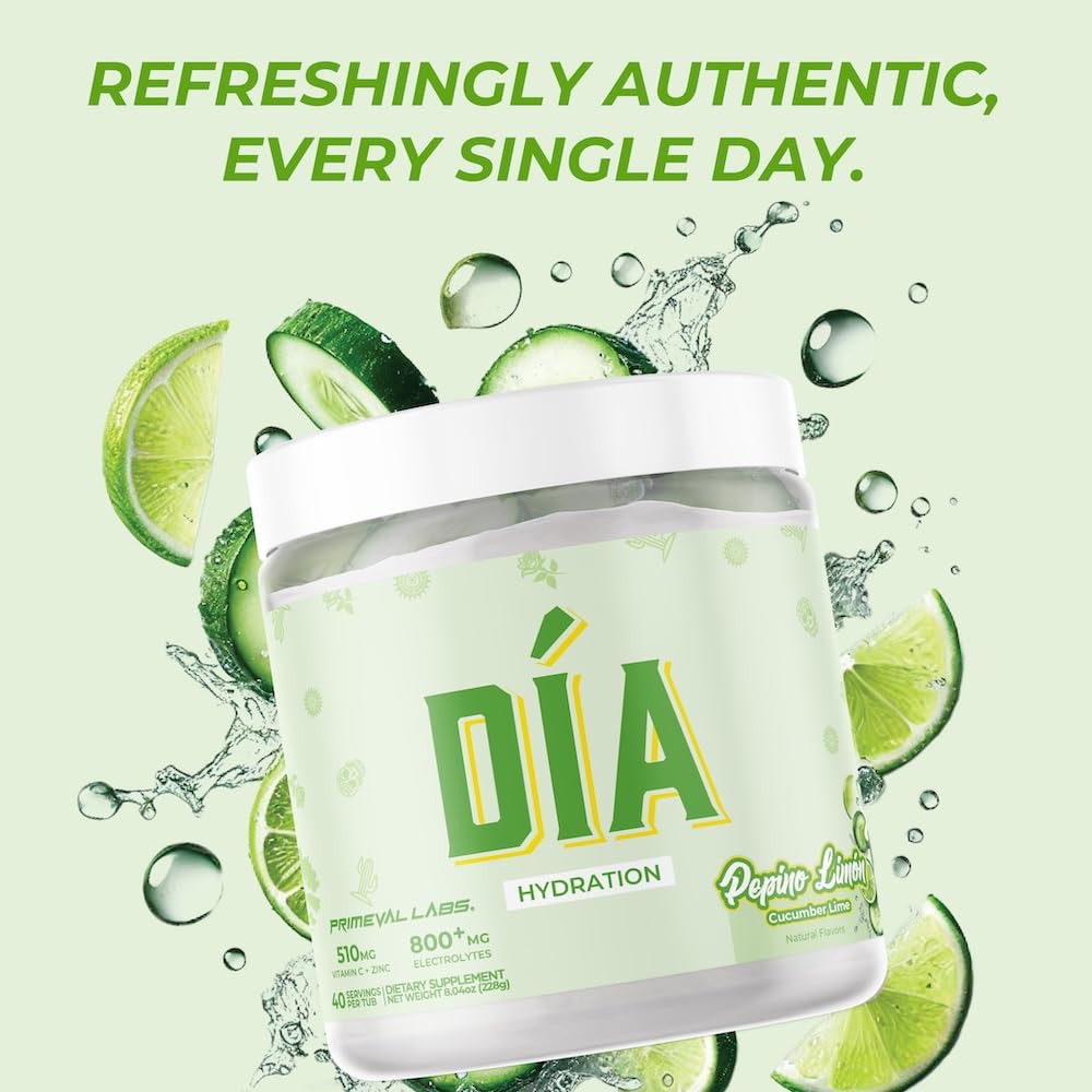 Primeval Labs DIA Hydration Pepino Limon glass ready to drink highlighting flavor