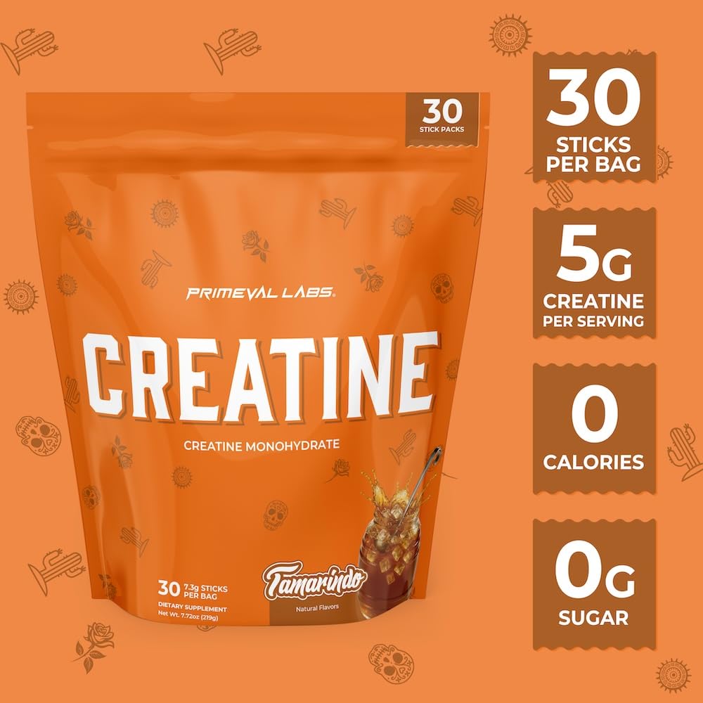 Primeval Labs Clean Creatine Monohydrate tamarindo jar closeup highlights pure formula