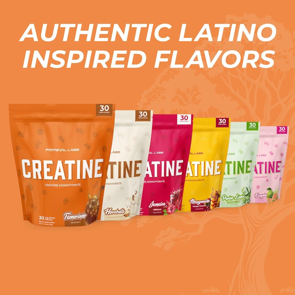 Primeval Labs Clean Creatine Monohydrate tamarindo spoon measures serving conveniently