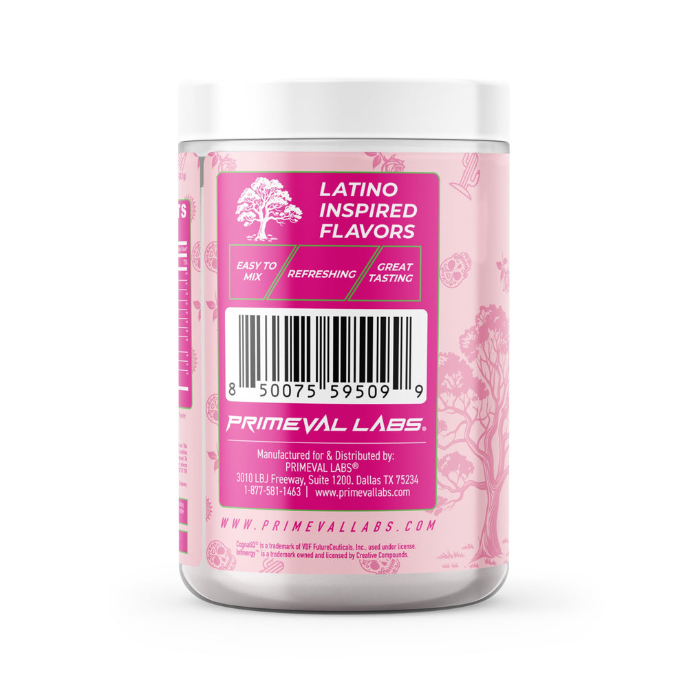 Primeval Labs PRE high-stim label closeup highlighting ingredients and flavor