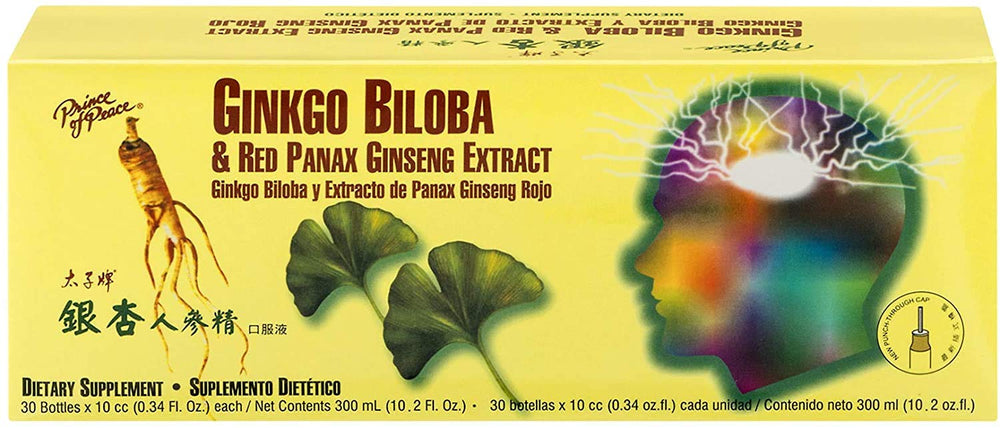 Prince Of Peace Ginkgo Biloba & Red Panax Ginseng bottle front for daily wellness support.