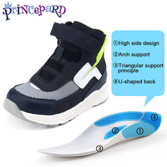 Princepard orthopedic kids shoes green sole close-up shows anti-slip grip for safety.