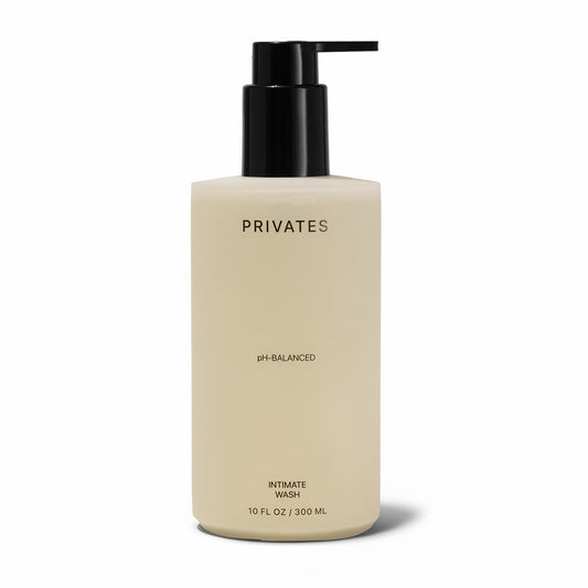 Privates intimate wash bottle shows a pH-balanced formula for daily comfort.