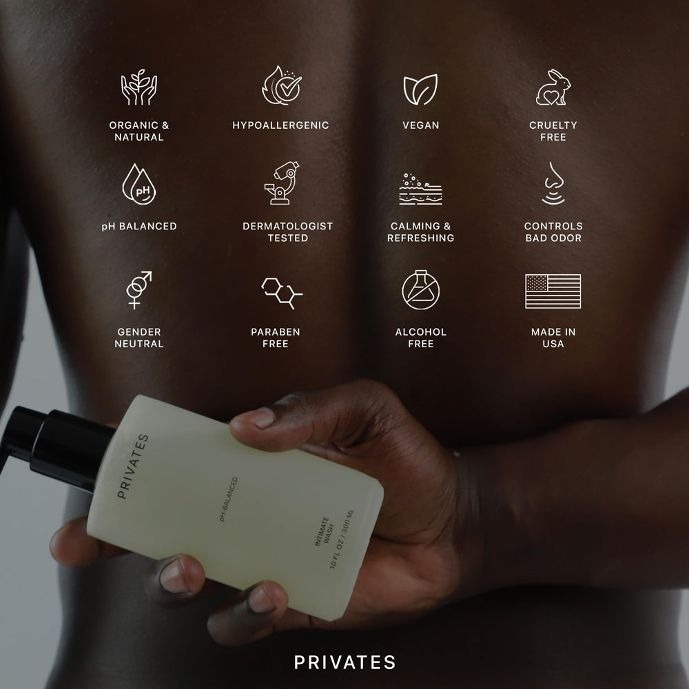 Privates intimate wash in shower scene suggests a convenient daily cleanse.