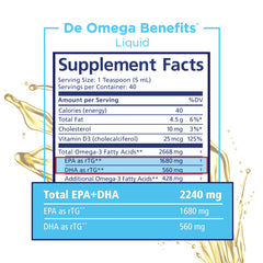 PRN DE Omega teaspoon dosing shows easy daily intake without capsules.