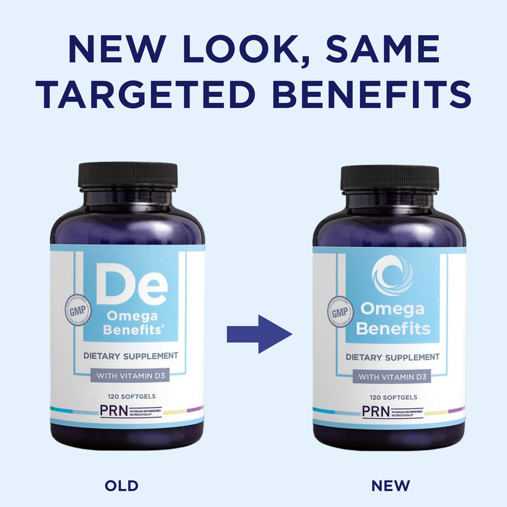 PRN Omega 3 bottle label highlights EPA and DHA ratio for balanced intake.