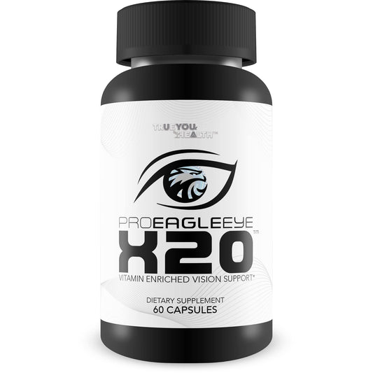 Pro EagleEye x20 bottle front view highlighting eye health support.
