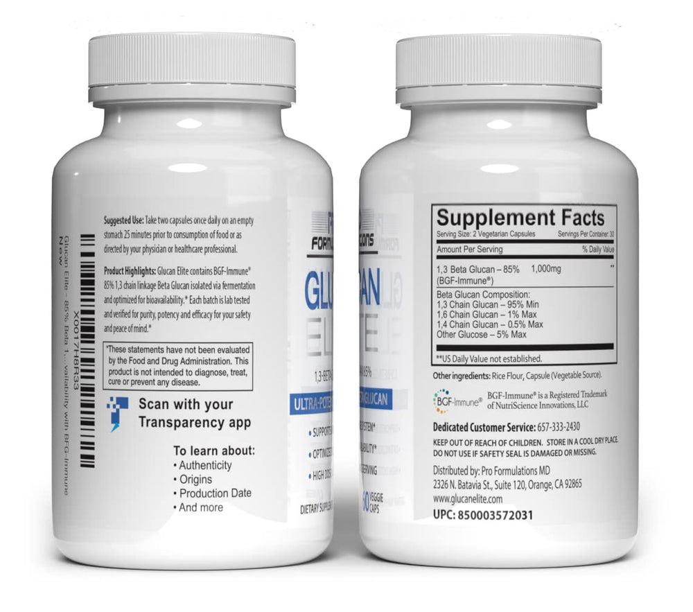 Pro Formulations MD Glucan Elite 2-pack packaging highlights convenience
