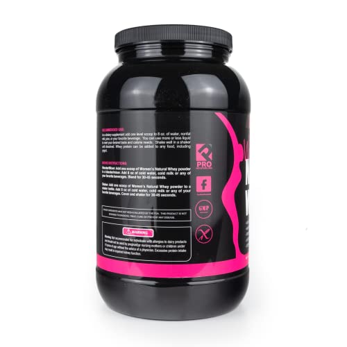 PRO NUTRITION LABS Whey Protein Powder for Women Chocolate Delight label shows 20g protein per serving.