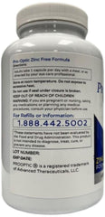 PRO-OPTIC Traditional AREDS2 ingredients panel highlighting zinc-free formulation