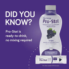 Nutrition panel on Pro-Stat bottle highlighting protein and calories.