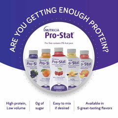 Pro-Stat Vanilla nutrition facts panel emphasized in image.