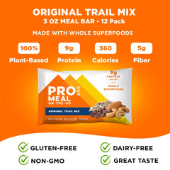 PROBAR MEAL Bar Original Trail Mix ingredients glance emphasizes oats and seeds for wholesome energy.