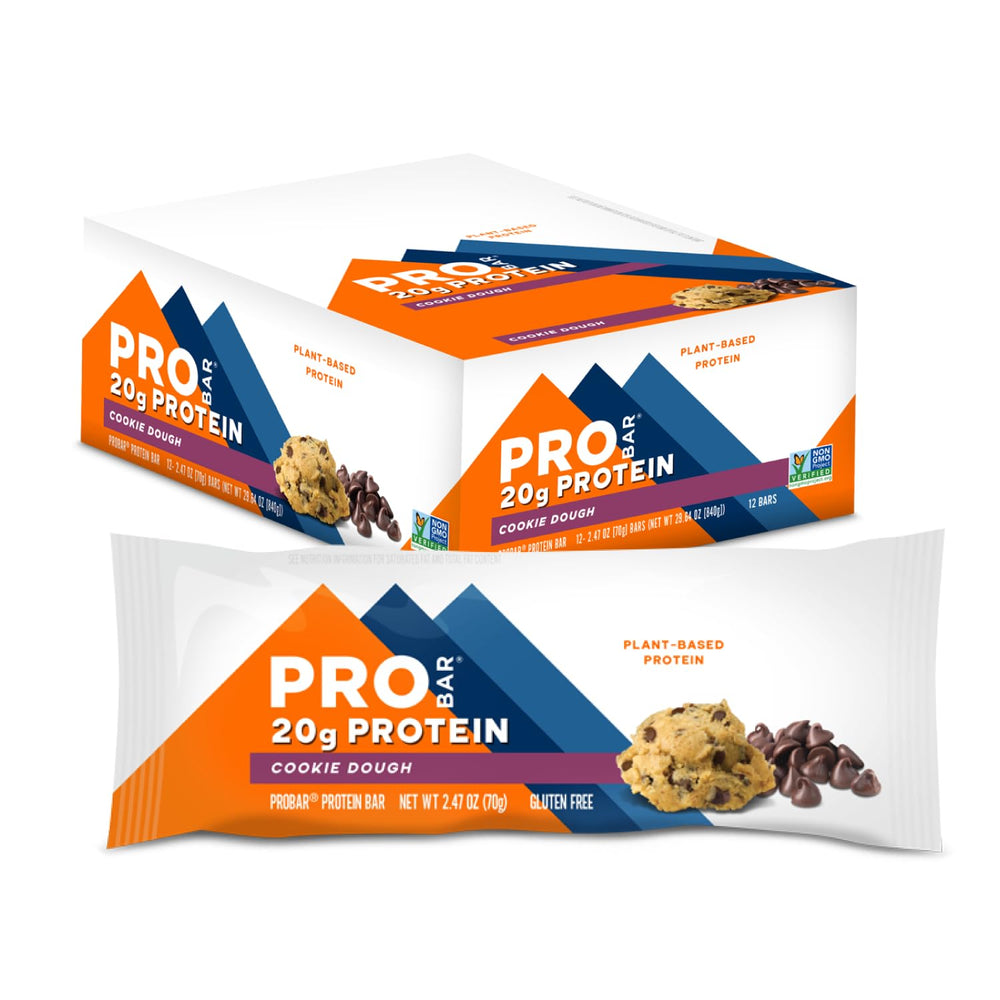 PROBAR Cookie Dough Protein Bar whole bar highlights 20g plant-based protein for energy