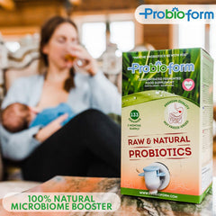 Probioform bottle on kitchen shelf suggests easy daily use.