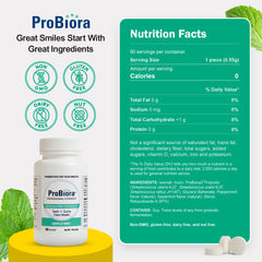 Probiora Health tablets releasing low-dose hydrogen peroxide for subtle whitening.