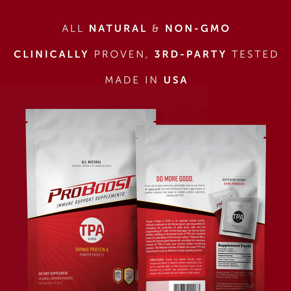 ProBoost Thymic Protein A packets produced in USA facility image.